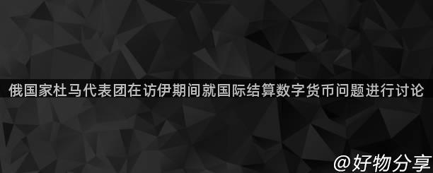 俄国家杜马代表团在访伊期间就国际结算数字货币问题进行讨论